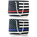 Thin Red/Blue Line Flag Beach Bag