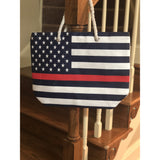Thin Red/Blue Line Flag Beach Bag