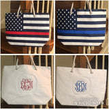Thin Red/Blue Line Flag Beach Bag