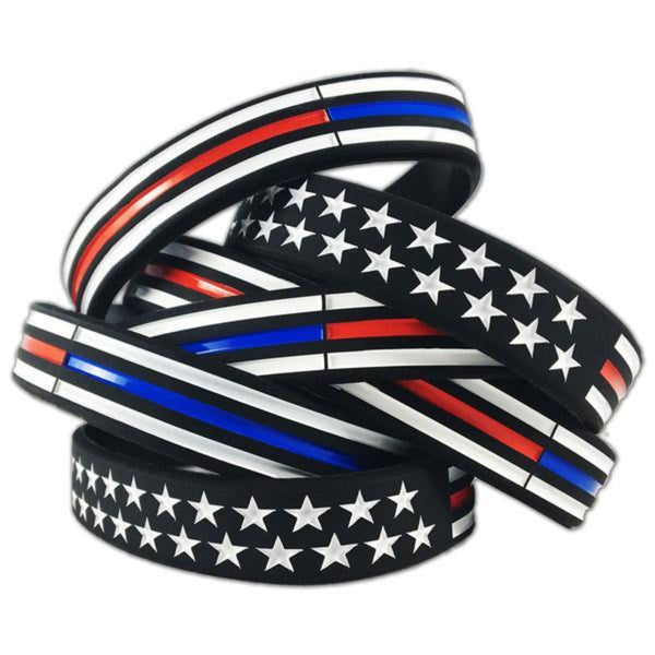 Thin Red/Blue Line Flag Silicone Bracelet