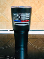 Matte Black Thin Red/Blue Line Flag