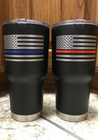 Matte Black Thin Red/Blue Line Flag