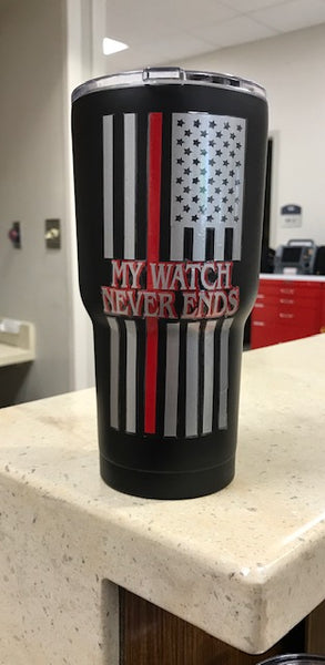 Matte Black My Watch Never Ends Thin Red or Blue Line