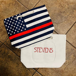 Thin Red/Blue Line Flag Beach Bag