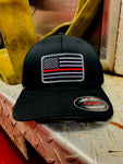 Subdued Thin Red Line Flag Patch Flex Fit Fittted Hat