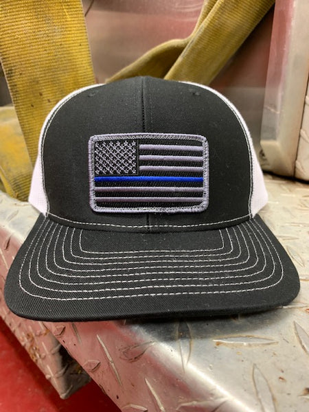 Subdued Thin Blue Line Flag Patch SnapBack Trucker Hat