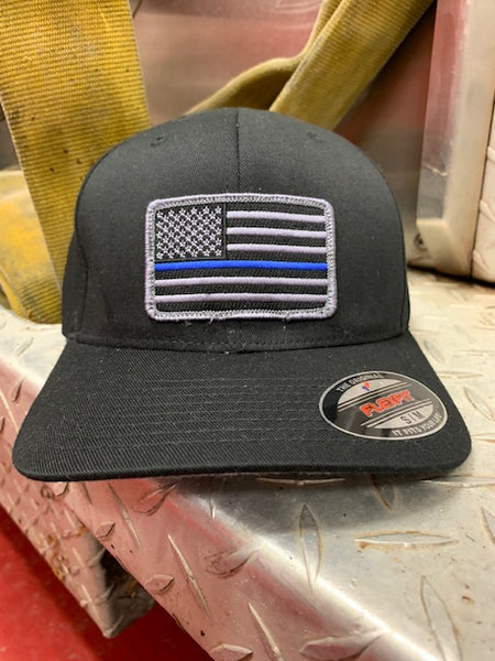 Subdued Thin Blue Line Flag Patch Flex Fit Fittted Hat