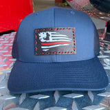 SnapBack Trucker Black Leather Patch Thin Red Line Flag Firefighter Silhouette