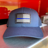 SnapBack Trucker Black Leather Patch Thin Blue Line Flag