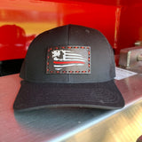 SnapBack Trucker Black Leather Patch Thin Red Line Flag Firefighter Silhouette