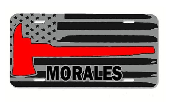 Thin Red Line Axe Personalized License Plate