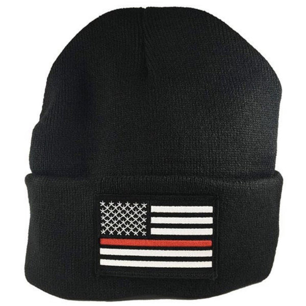 Thin Red OR Blue Line Flag Patch Beanie