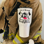 Just A Woman Who Loves Her Firefighter Helmet Roses Drinkware