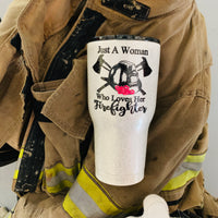 Just A Woman Who Loves Her Firefighter Helmet Roses Drinkware