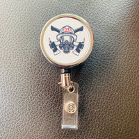 Scba Crossed Axes Metal Retractable ID Holder