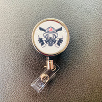 Scba Crossed Axes Metal Retractable ID Holder