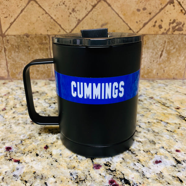 Coffee Cup Matte Black Thin Blue Line Personalized