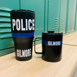 Coffee Cup Matte Black Thin Blue Line Personalized