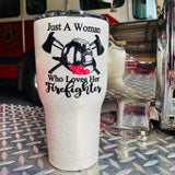 Just A Woman Who Loves Her Firefighter Helmet Roses Drinkware