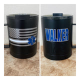 14 oz Coffee Cup Matte Black Thin White Line with Star Of Life