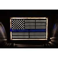 Custom Metal Thin Blue Line Flag On Distressed Wood