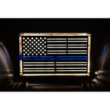 Custom Metal Thin Blue Line Flag On Distressed Wood