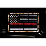 Custom Metal Thin Red Line Led Lighted Flag On Distressed Wood