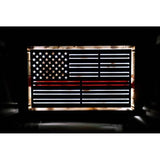 Custom Metal Thin Red Line Led Lighted Flag On Distressed Wood